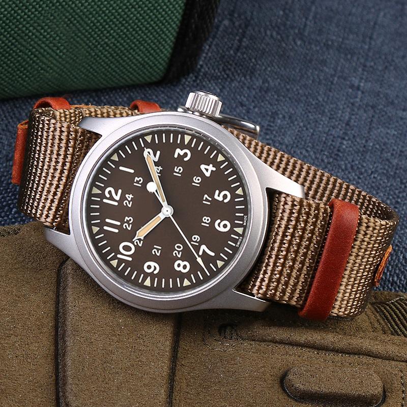 20mm 22mm Woven Nylon +Genuine Leather Strap for Hamilton Khaki Green Field Watch H69439931 441 Men Outdoor Sport Watchband