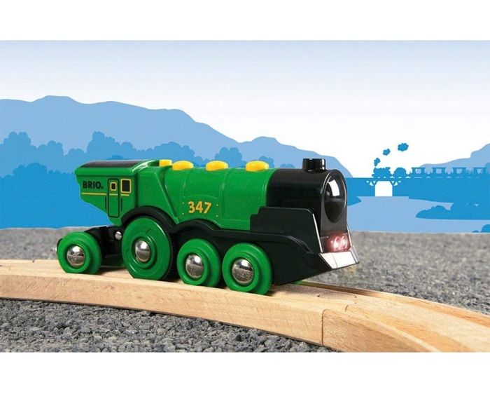 Powerful Green Battery-Powered Locomotive - BRIO - Wooden Train Track - Sound Accessory & Light - From 3 Years Old