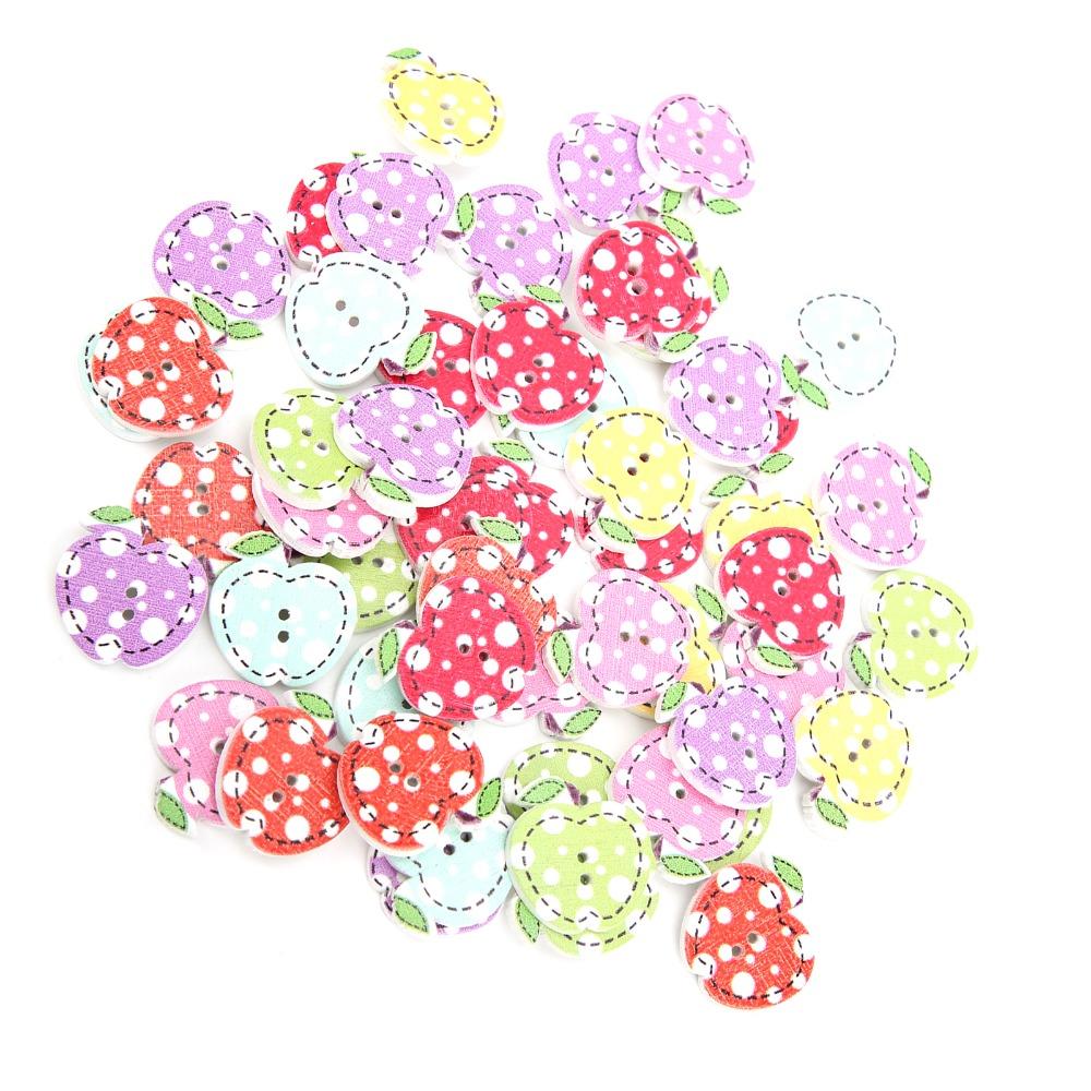 100PCS Sewing Projects Apple Shape Buttons Two Holes Decorative Buttons  For DIY Clothing