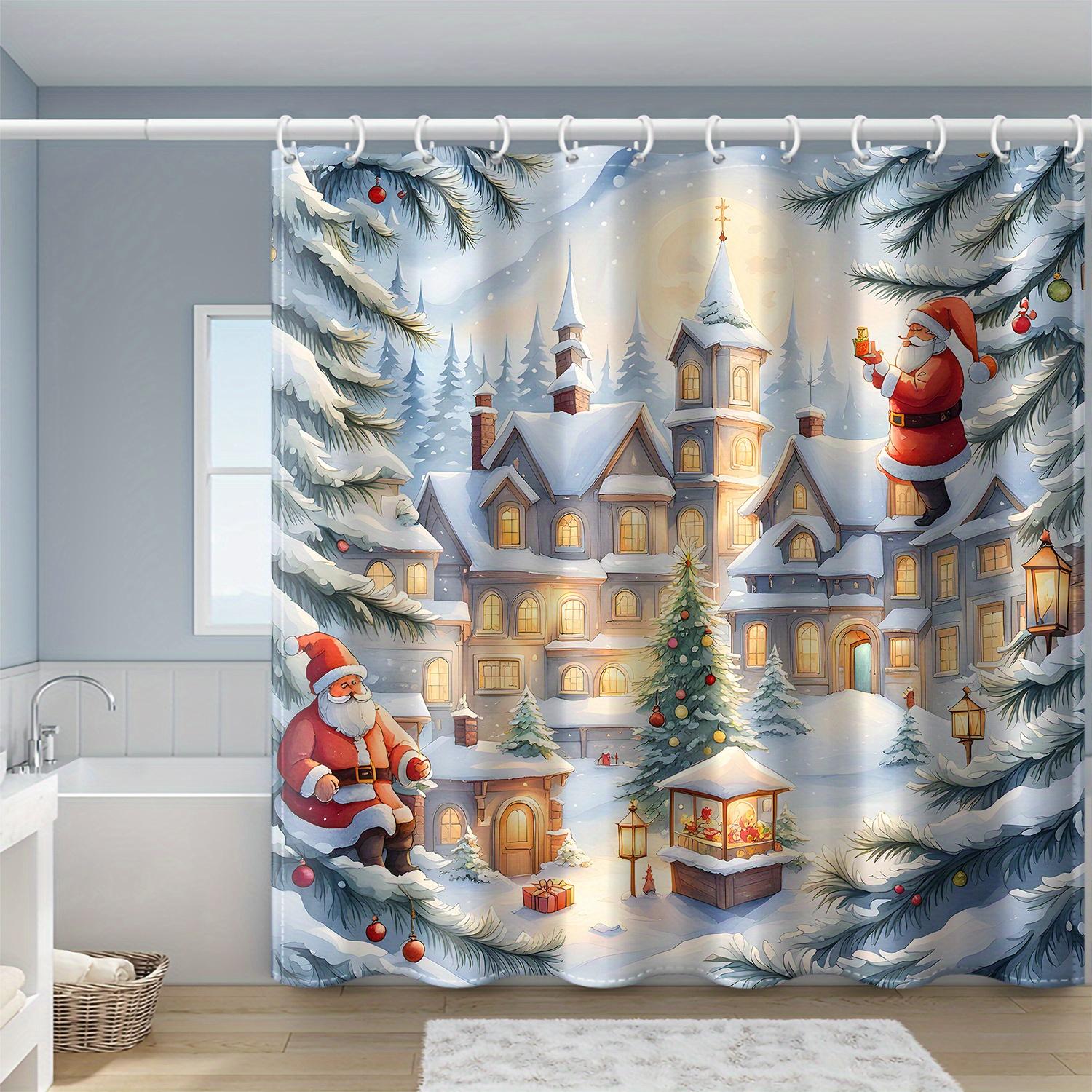 

Single Panel Santa Claus Castle Snow Scene Print Shower Curtain Polyester Fabric Suitable Bathroom Decoration For Washroom Made Of Machine Washable W100*H70(CM)-Hooks&1PCS