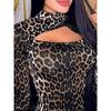 Leopard Print Print High Collar Chest Hollow out Long sleeve Tight Jumpsuit Printed Hollow Jumpsuit