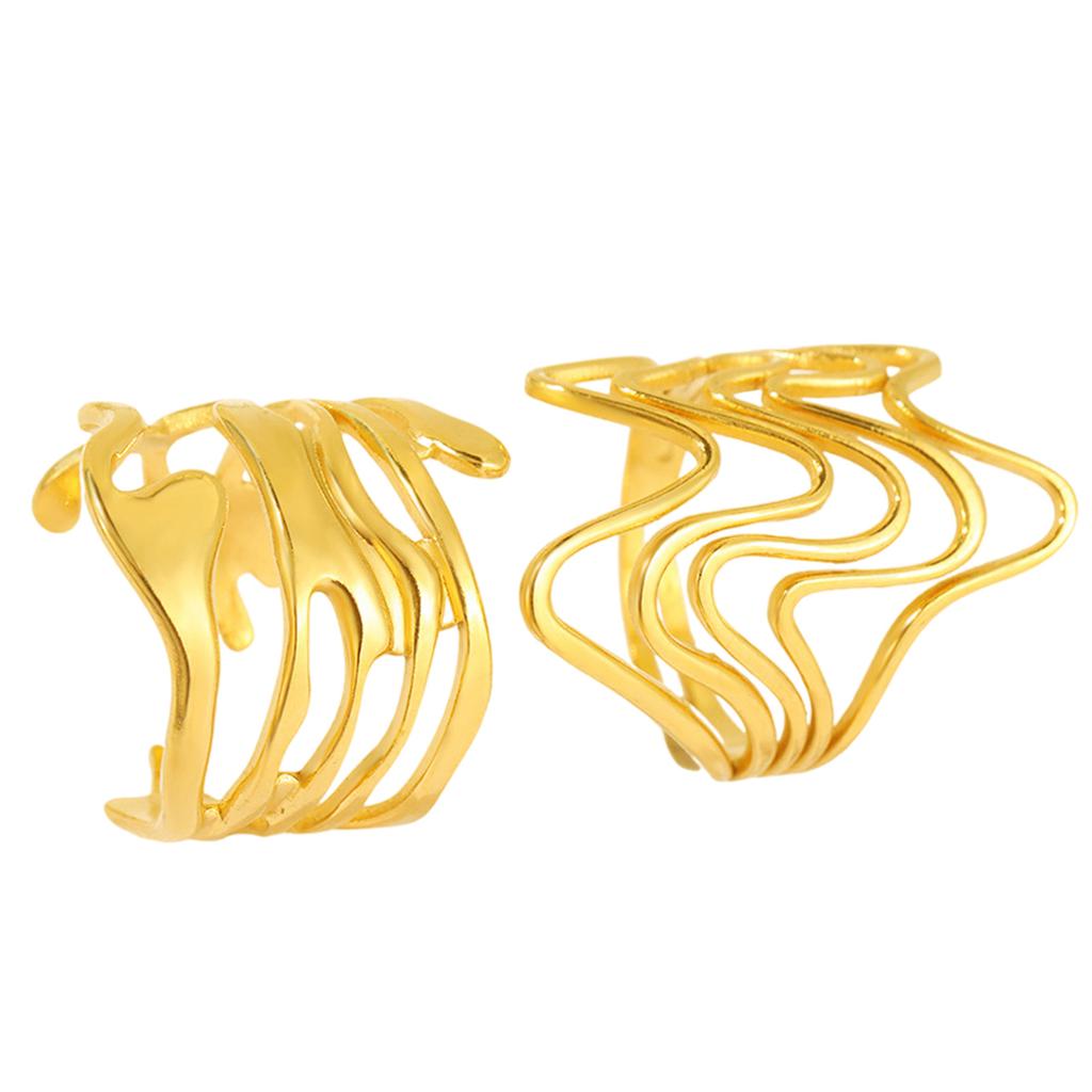 2PCS Unique Rings Fashion Rings Set Irregular Lava Shape Opening Rings Stainless Steel Texture Present for Men and Women