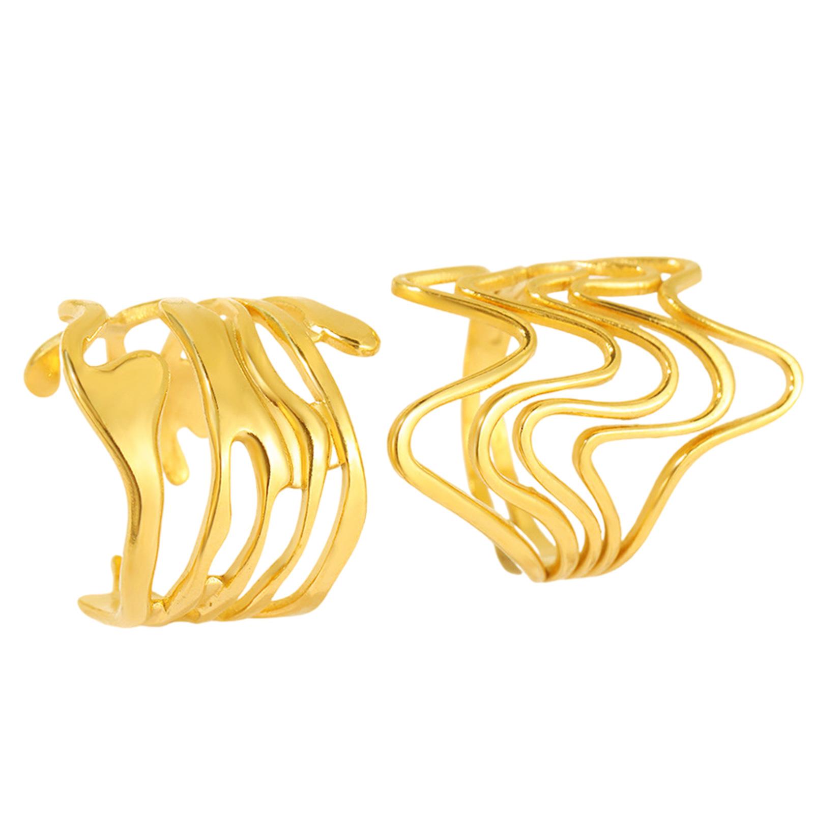 

2 шт. Уникальные кольца Модные кольца Набор Кольца с открытием неправильной формы лавы Текстура нержавеющей стали Подарок для мужчин и женщин золотой