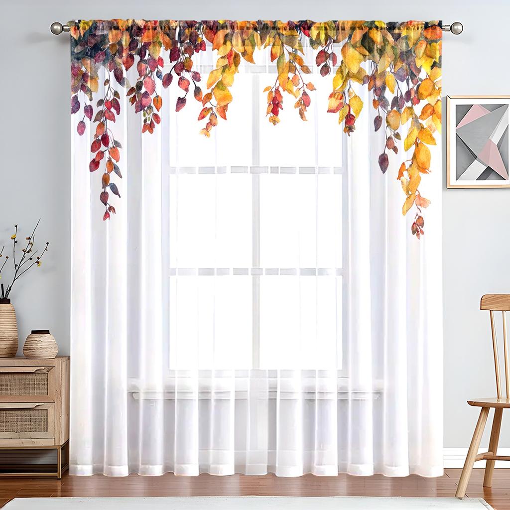 1PC Elegant Wisteria Flower Sheer Curtains - Purple Floral Design with Green Leaves, Rod Pocket Top for Living Room, Kitchen, Bedroom, Balcony