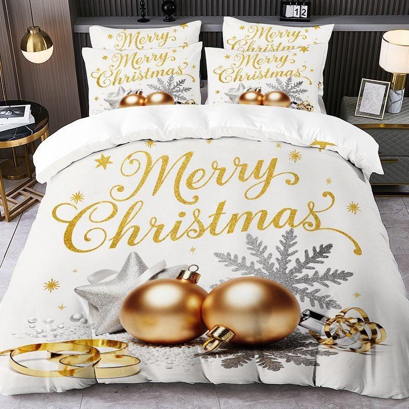 Christmas-themed Printed Duvet Cover and Pillowcase Set Santa Claus Reindeer Sleigh Christmas Tree Snowflakes 2pcs/3pcs Bedding
