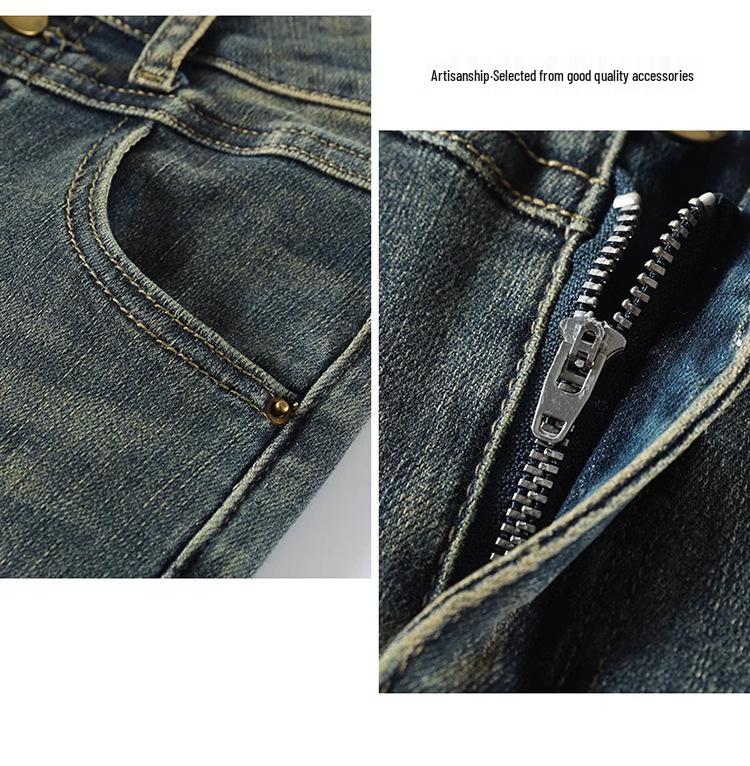 Women's High-Waisted American Gray Micro-Flare Jeans with Tassels and Bell Bottoms – Slimming Spring and Autumn Design.