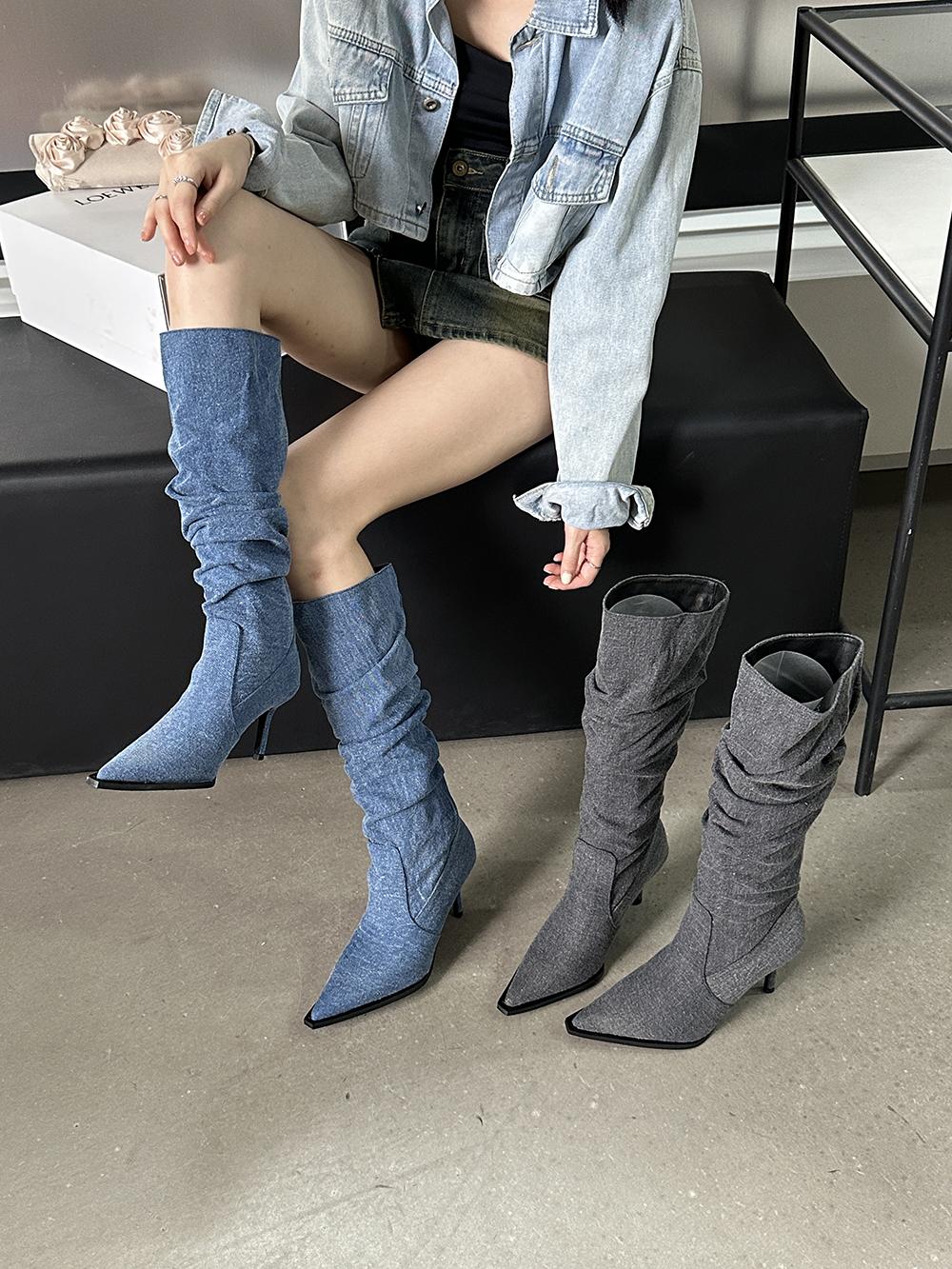 модные женские зимние сапоги из денима — фото 4