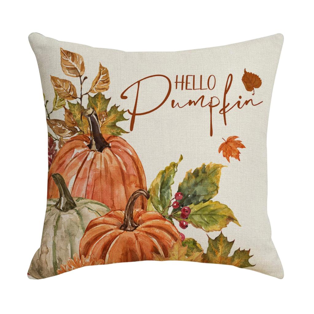Autumn Thanksgiving Pillow Cover 45x45cm Sofa Cushion Cover Pumpkin Leaf Pattern Decorative Throw Pillow Case without Insert