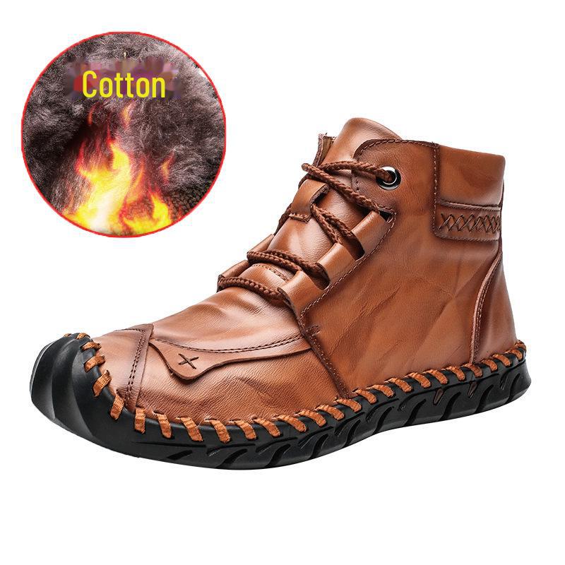 2019 Herren High-Top Martin Boots mit Plus Samt, handgefertigtes Leder, britischer Stil, große Größen, Herbst/Winter