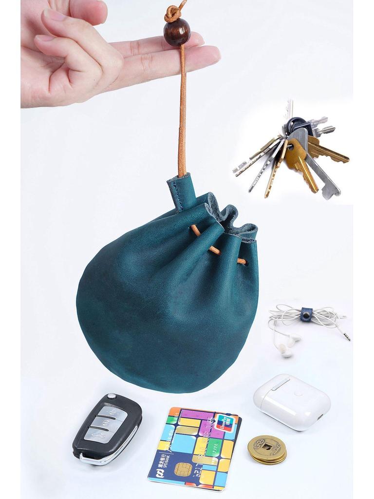 Vintage Läder Kohud Dragsko Myntväska - Liten Clutch Plånbok