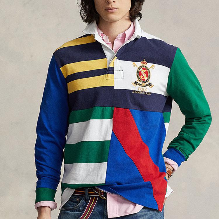 Polo Ralph Lauren SS23 Striped Color Block Badge Print Long Sleeve Polo Shirt Men tops Multicolor MNPOKNI16822736-410