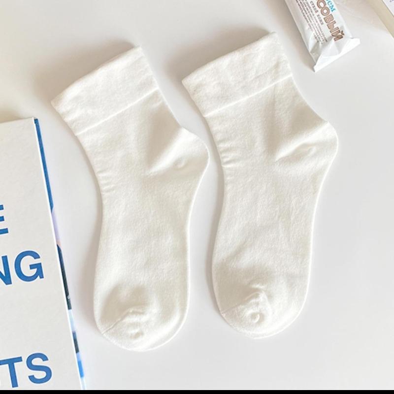 White Mid-calf Socks for Women in Autumn and Winter, Lace Cotton Pile Socks, Trendy Cotton, Sweat-absorbing