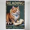 Vintage Reading Cat Metal Sign Distressed Rustic Wall Decor - Because Murder Is Wrong with Orange Tabby Cat & Book, Jeremy Vande