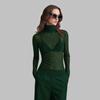 Women Solid Mesh Stand Collar Top Long Sleeve Slim Commute Wear Autumn Winter