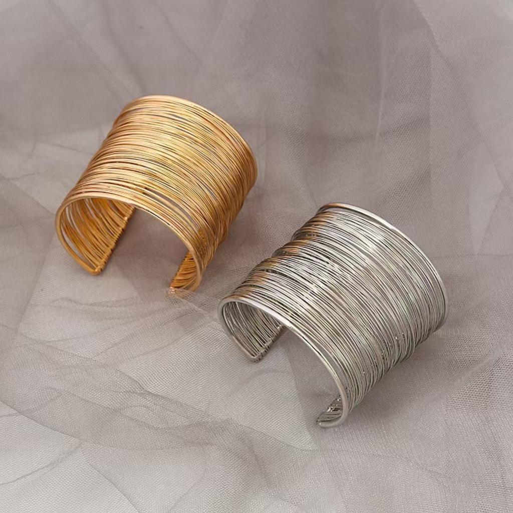 Vintage Hyperbolic Layered Wide Wire Bracelet Cuff Bangle for Women Exaggerated Wrist Wrap Bangle Hand Zircon Gift