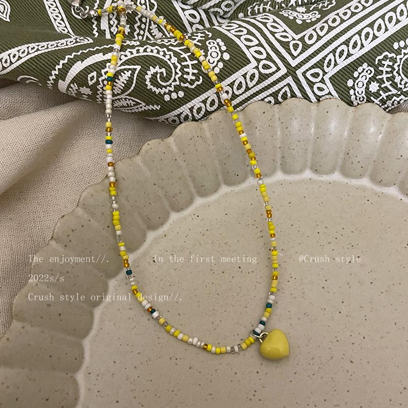 Versatile Mori Candy Color Love Beaded Necklace Cute Girl Sweet Temperament Collarbone Chain