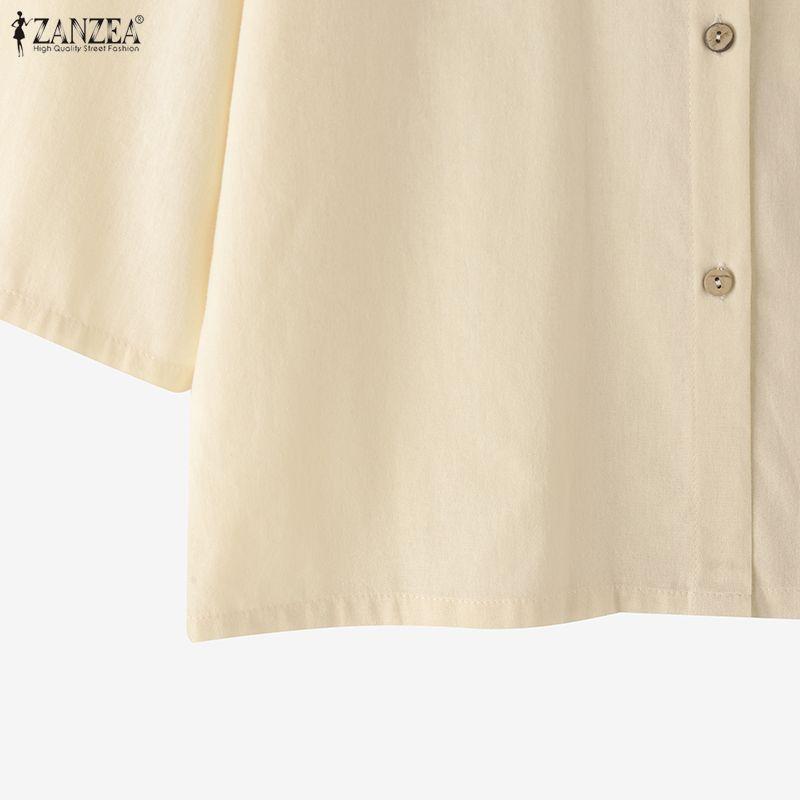 ZANZEA Women Round Neck 3/4 Sleeve Loose Casual Blouse