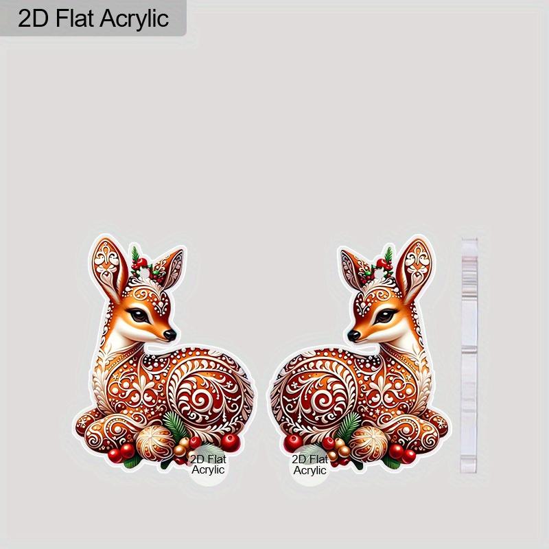 2D Flat Christmas Cartoon Christmas Elk Pattern Earrings Jewelry Gift for Women Female