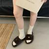 Thick-bottomed fluffy slippers for women to wear 2025 autumn and winter new fashion lamb wool one-word cotton slippers for women