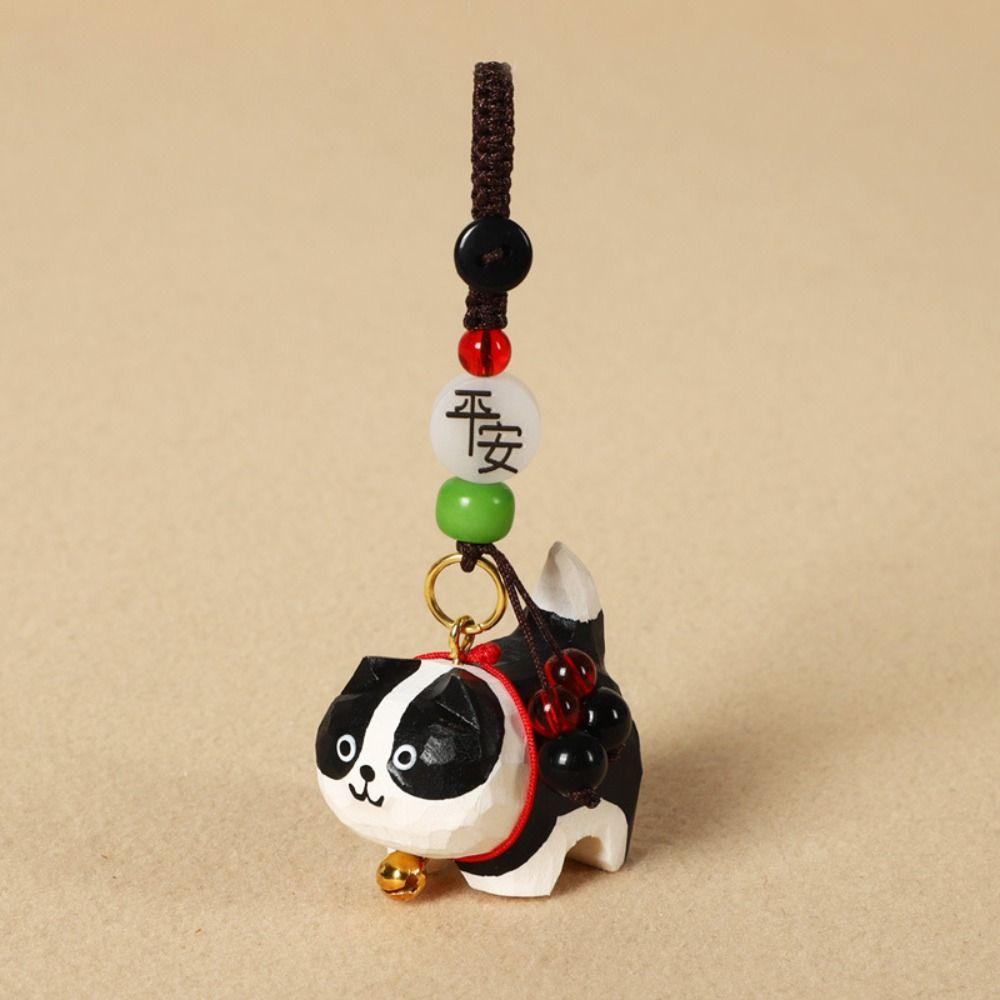 Flower Wooden Carved Dog Keychain Weave Rope Car Keyring Wood Shiba Inu Dolls Pendant  Students