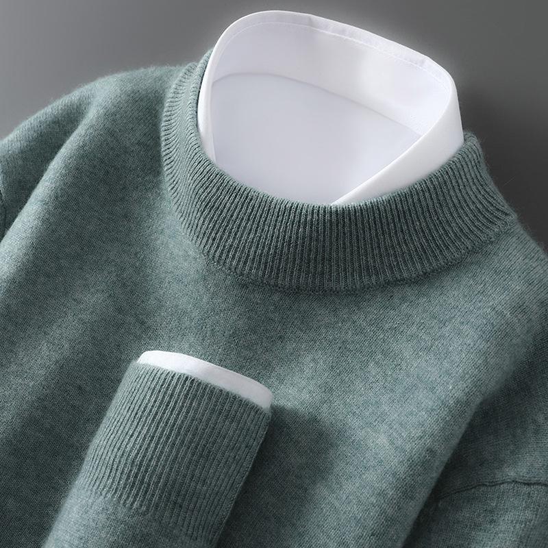 Men's Cross-Border Exclusive 100% Wool Half-High Neck Loose Knit Pullover Sweater