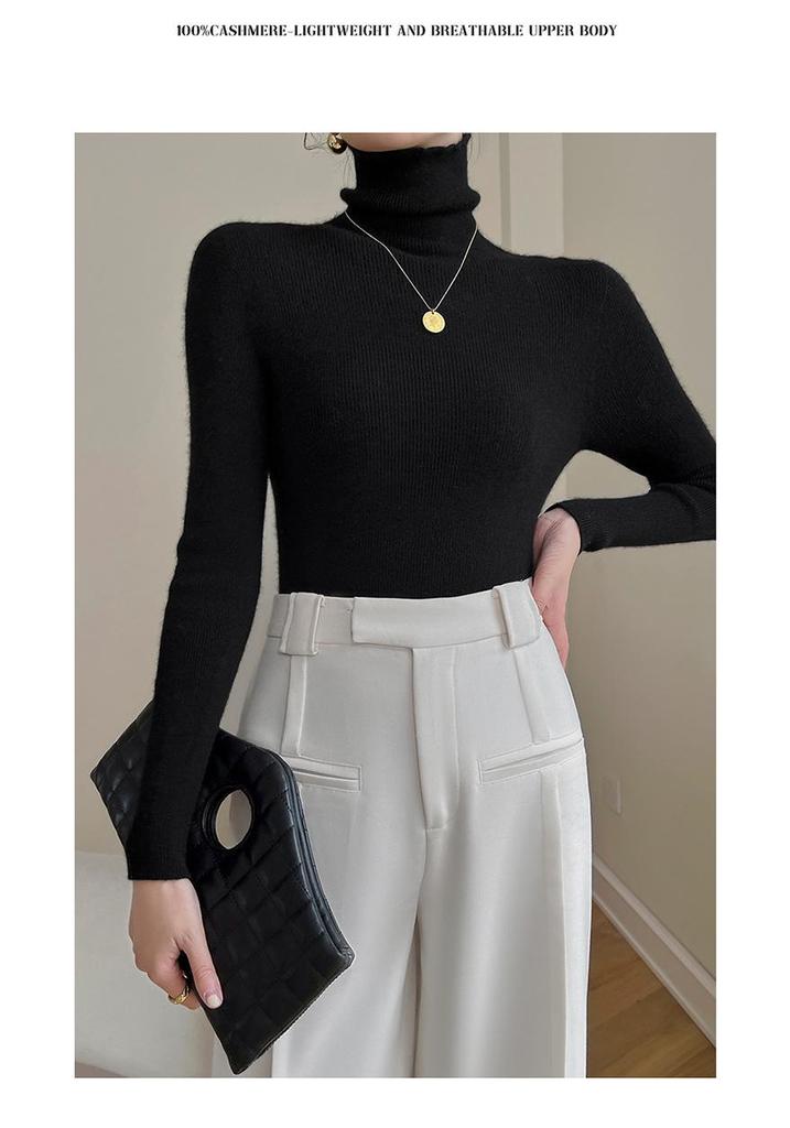 Little Goat Pure Cashmere Women's Slim-Fit Black Turtleneck Sweater