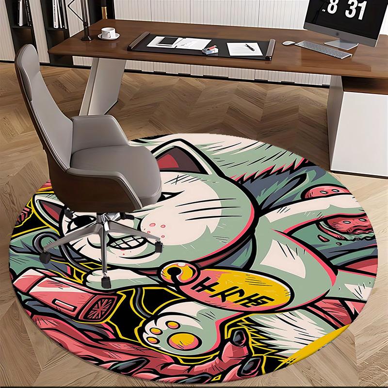 1pc Anime Cat Round Carpet - Office Chair Mat, Non-Slip Rug for Home Decor, Living Room, Bedroom