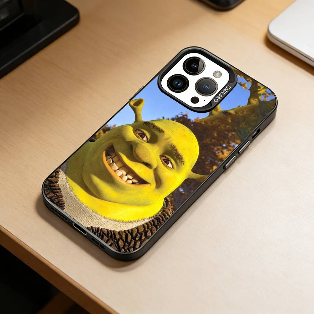 Cute S-Shrek Phone Case For iPhone 17,16,15,14,13,12,11 Plus,Pro Max,XS,Colored Silver Plated Inside Cover