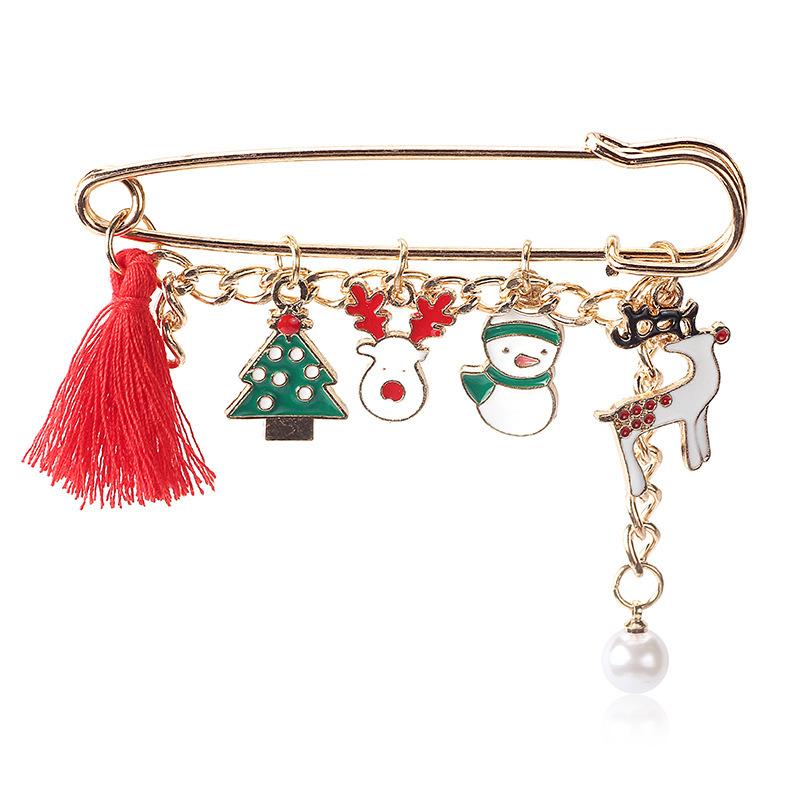 

Christmas Fun Brooch, Cartoon Santa Elk Snowflake Pearl Brooch Pin