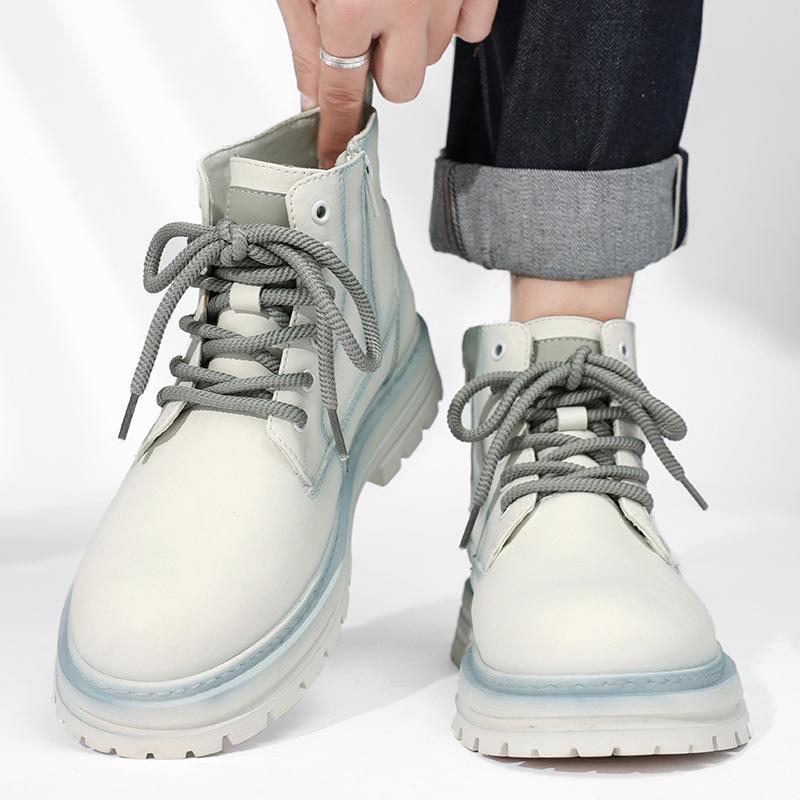 Men's High-Top Yellow Retro Martin Boots - Waterproof, Height-Increasing Casual Work Boots