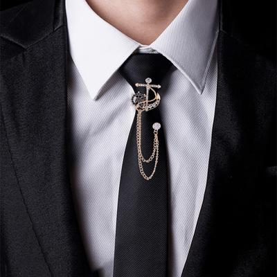 Fashion Luxulry Korean Crystal Anchor Brooches for Women Men Tassel Chain Rhinestone Collar Pins Suit Shirt Badge Jewelry Gifts