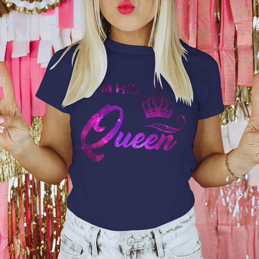Vintage Starry Sky Style Im His QueenHer King T Shirt Women Men Fashion Crown Matching Tshirt Sweet Valentine Gifts Tshirts