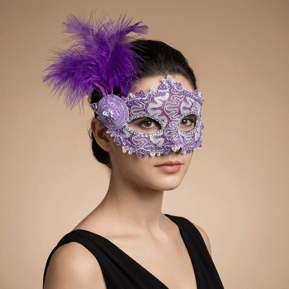 Lace Half-Face Mask Multicolor Masquerade Ball Mask Fancy Feather Mask  Costume Party