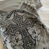 2026 Women's Grey Gothic Rhinestone Print Slim Fit Short Sleeve T-shirt