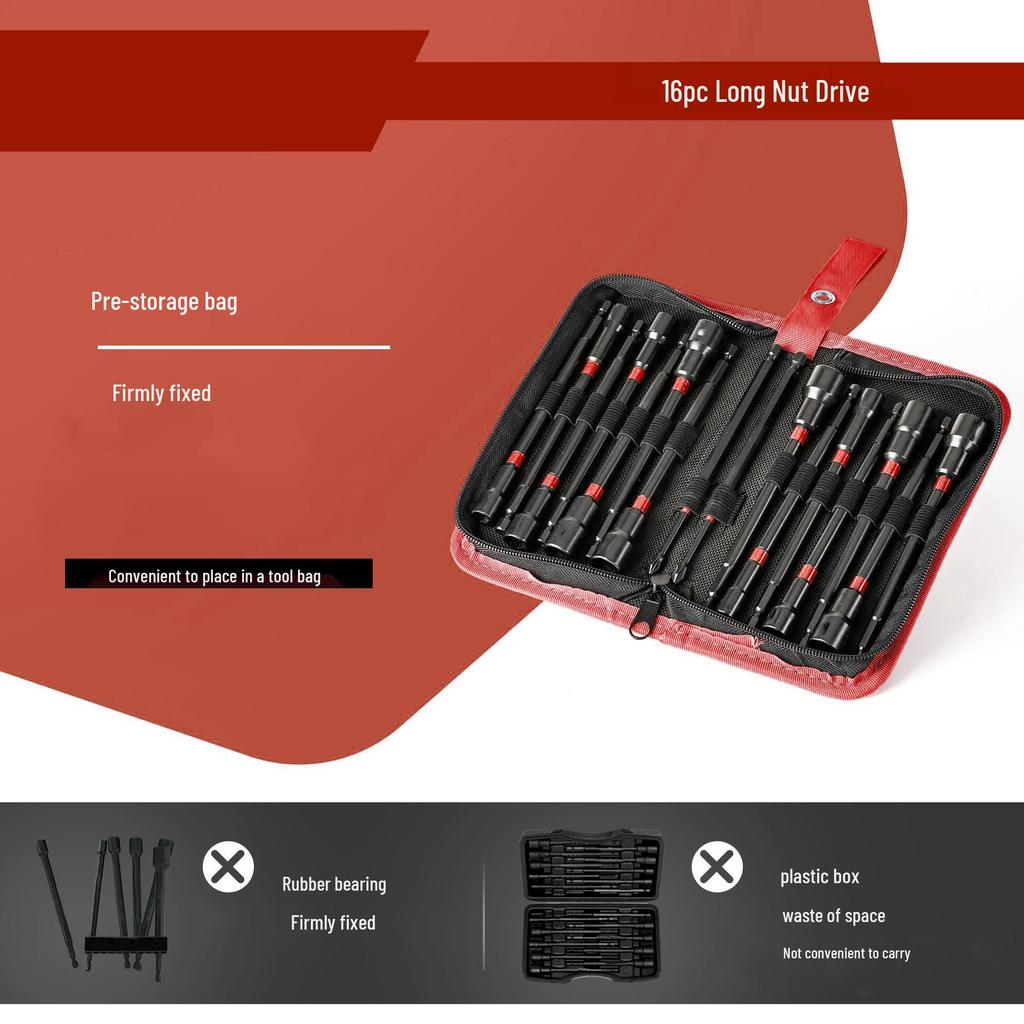 16-Piece Magnetic Nut Driver Set - Multi-Functional Long Drive Tool