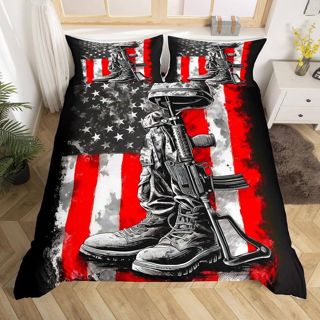 War Theme US America Army Tank Gun 3D Printed Bedding Set Cozy Duvet Cover King Queen Twin Size Birthday Gift Boy Kid Room Decor