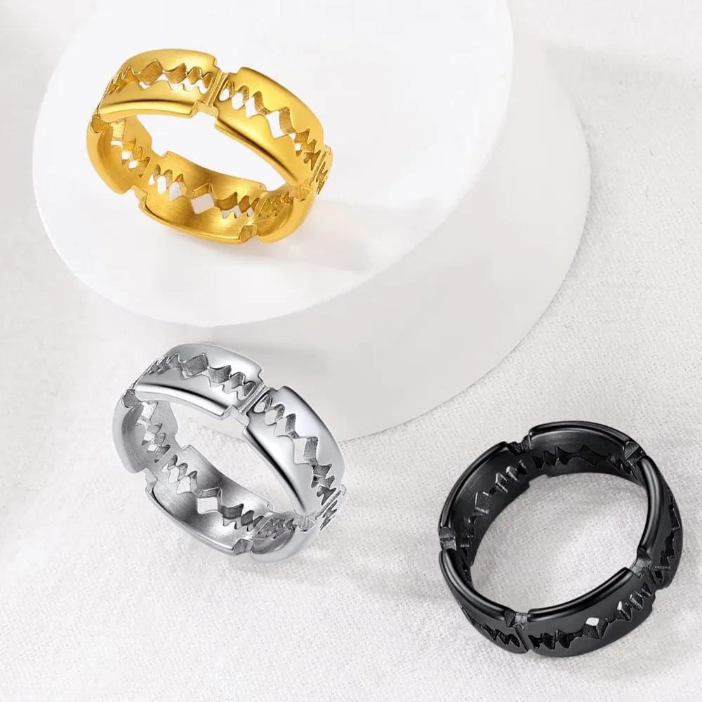 Stainless Steel Thick Blunt Blades Rings for Men Women Size 7-14 Safe Wearing Gothic Punk Cool Ring Party Jewelry Gift