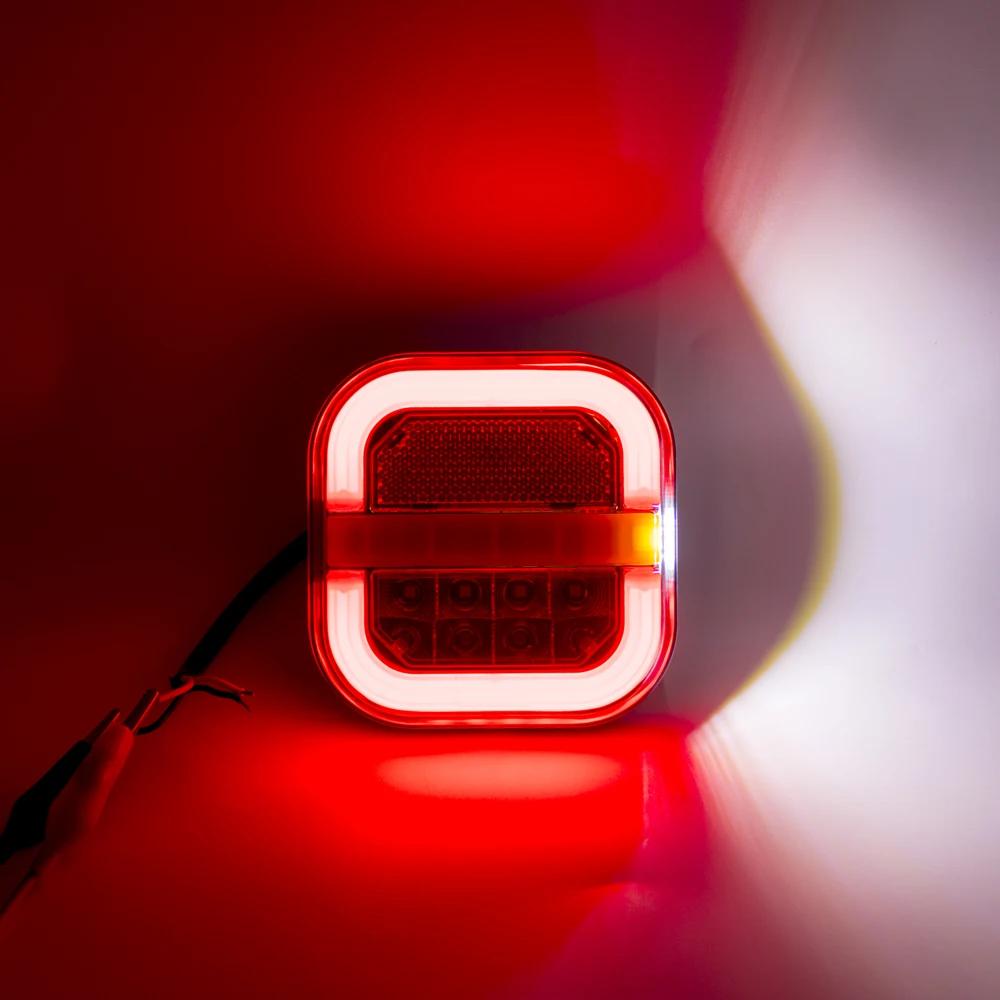 2pcs 12V 24V 4inch Square LED Tail Light Licesen Plate Taillight Turn Signal For Trailer Bus Pickup Rear Left Right Brake Lamp
