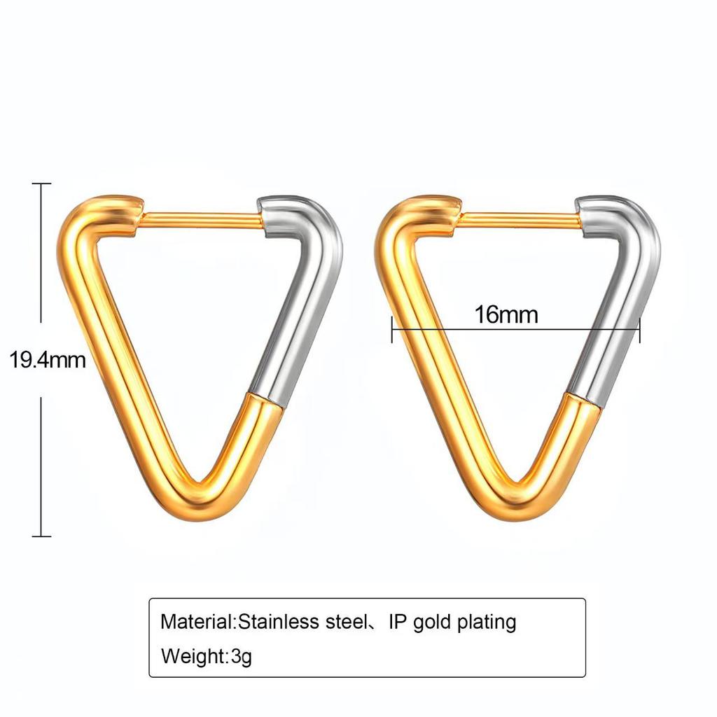 Stainless Steel Heart Hoop & Triangle Earrings with Five-Pointed Studs - Elegant Stackable Design