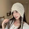 Summer Ethnic Style Knitted Hat with Hollow Pearl Tassel Pendant - Retro Face-Showing Design for Women