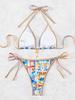 Triangle Cup Print Sexy Bikini Split Swimsuit