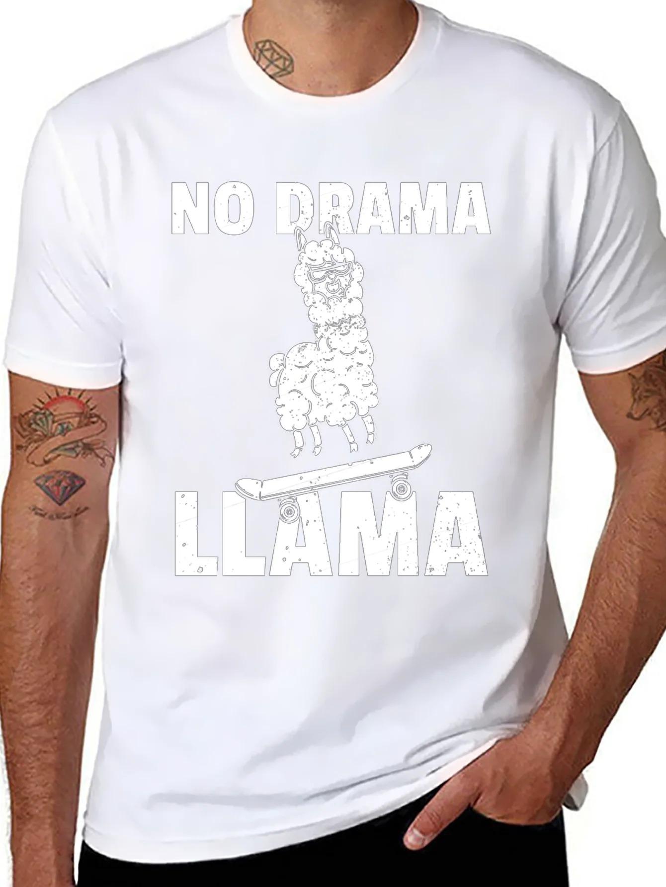 

No Drama Llama Printing Men s T-Shirt Fashion Short Sleeve Cotton Tees Funny Tops Summer Sports T-shirt Men Oversize Clothing 4XL