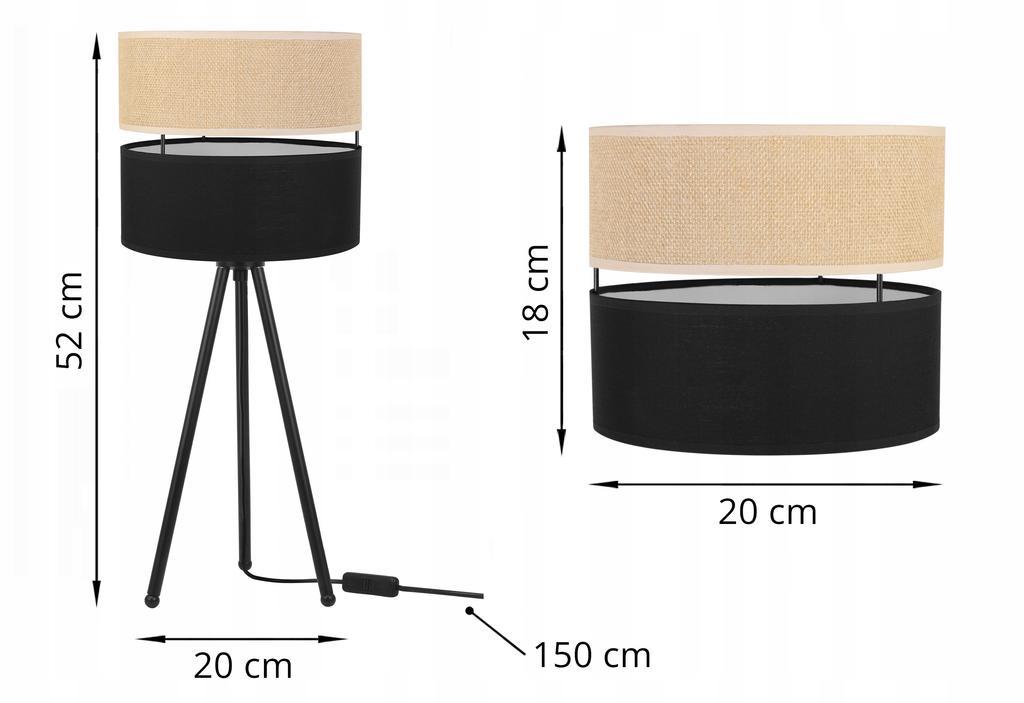 TABLE LAMP JUTE LAMPSHADE 20 CM BLACK