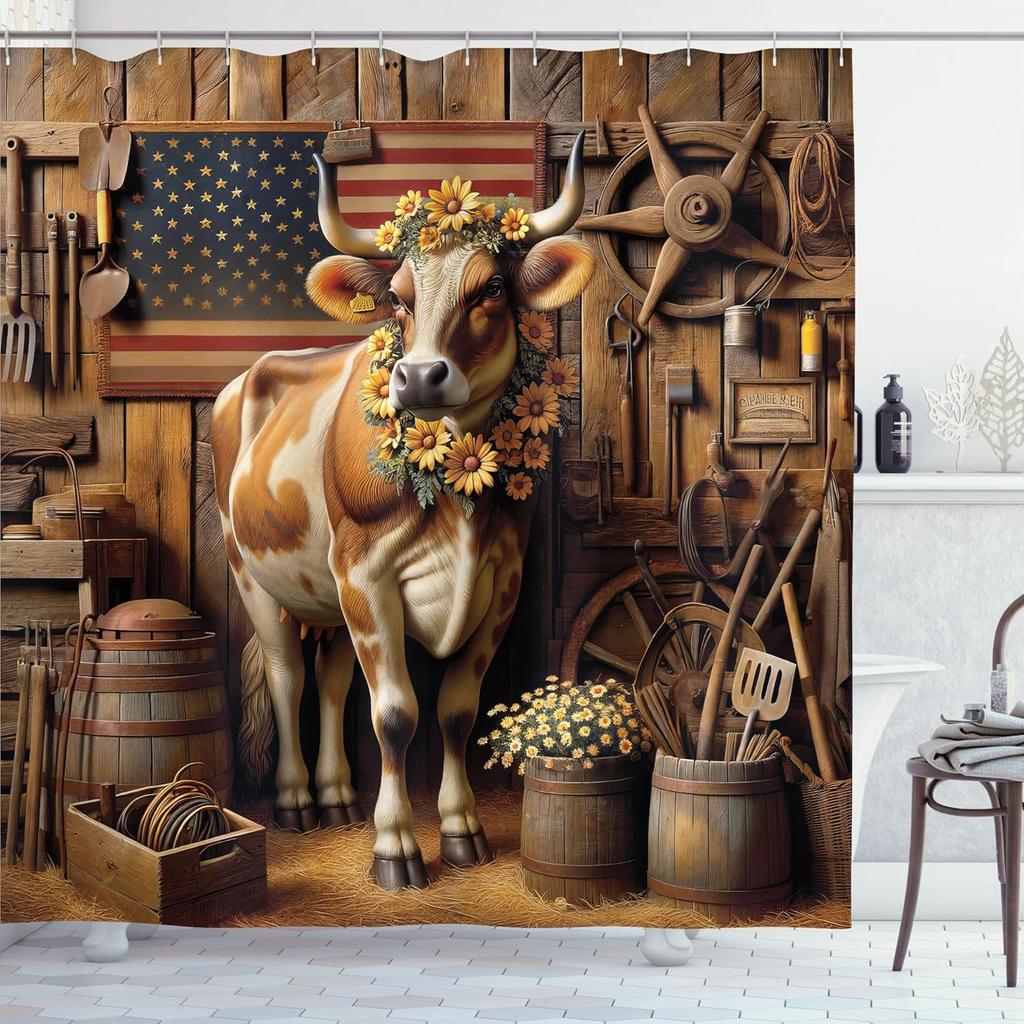 Highland Cattle Waterproof Shower Curtain, Punch-Free Polyester Curtain for Shower Room or Door Partition