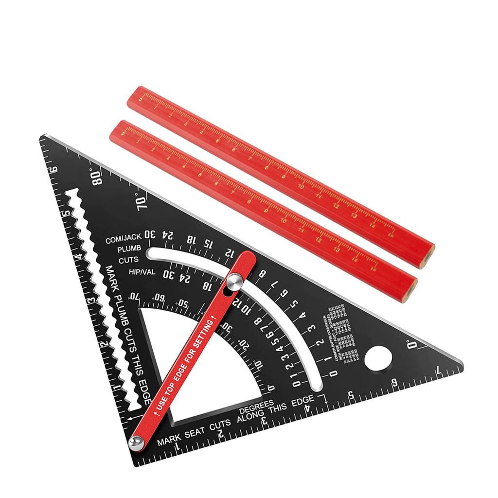7 Inch Carpenter Square 80 degrees Angle Adjustable Combination Triangle Ruler Rafter Square with 2 Pencils Imperial
