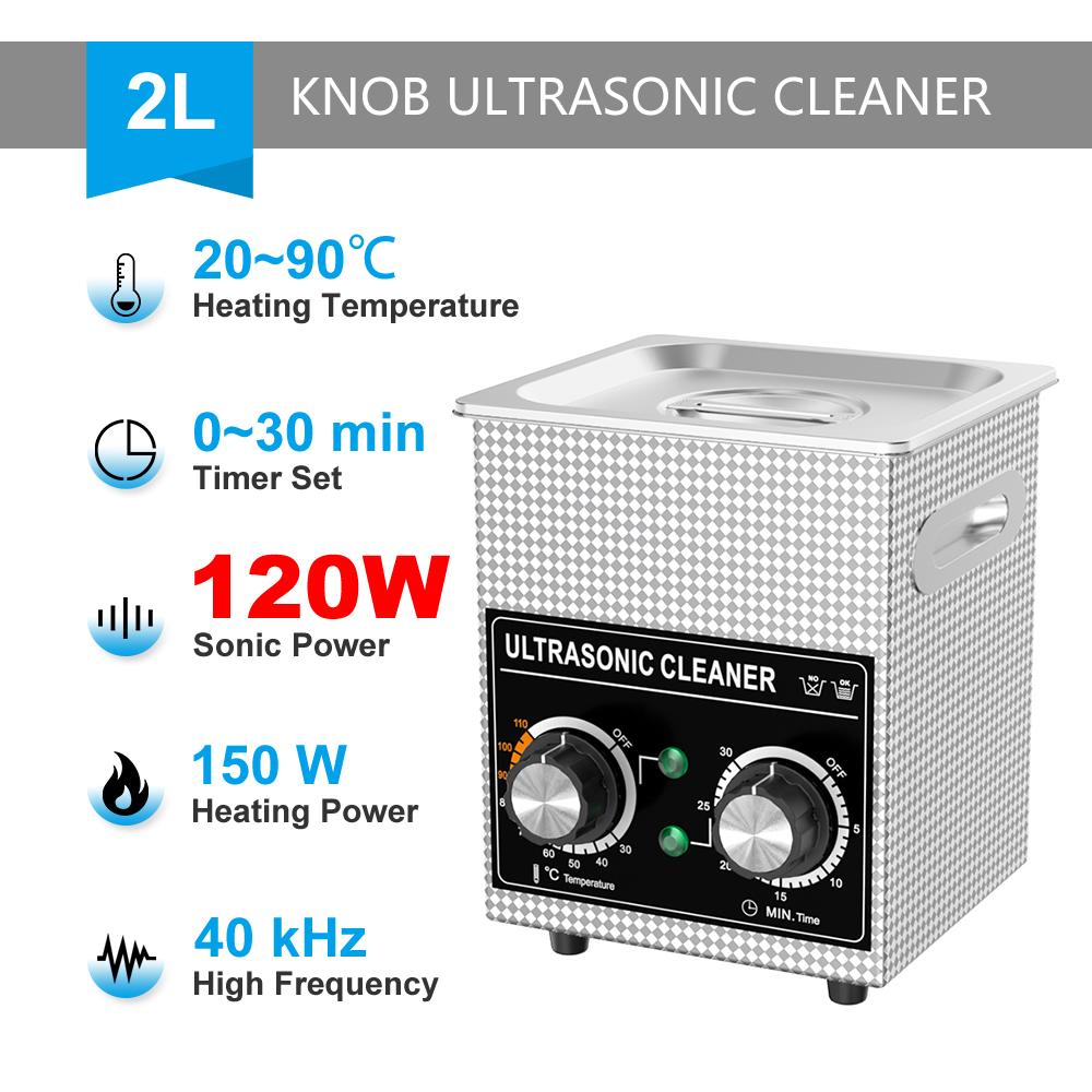 

Ultrasonic Cleaner Bath 2L 60W/120W with Stainless Basket Heater Timer Digital Display Diswasher Ultrasound Home Appliances EU