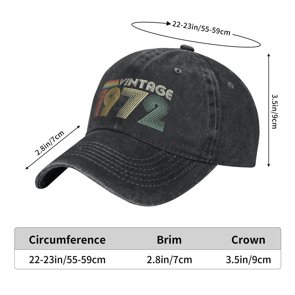 Vintage 1972 Birthday Gift Unisex Baseball Cap Dad Father Years Old Cotton Hats Cap Outdoor Activities Adjustable Snapback Hat