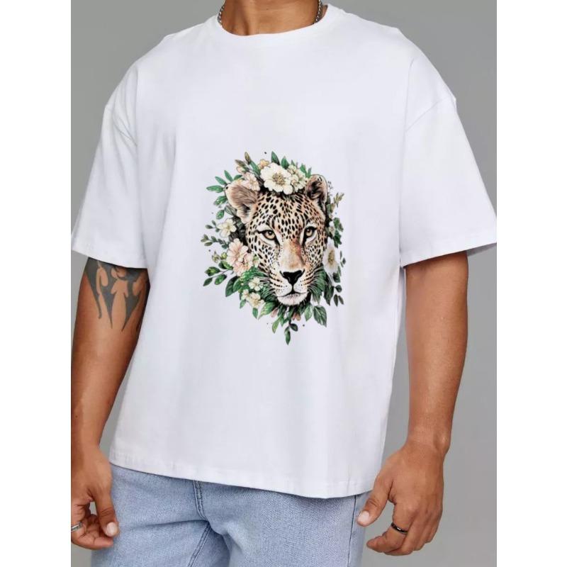 Bílé tričko s leopardím a květinovým potiskem pro volný čas