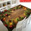 One Piece of 2D Flat Christmas Tablecloth, Elegant Dark Brown Color, with Pinecones and Cranberrieszyc