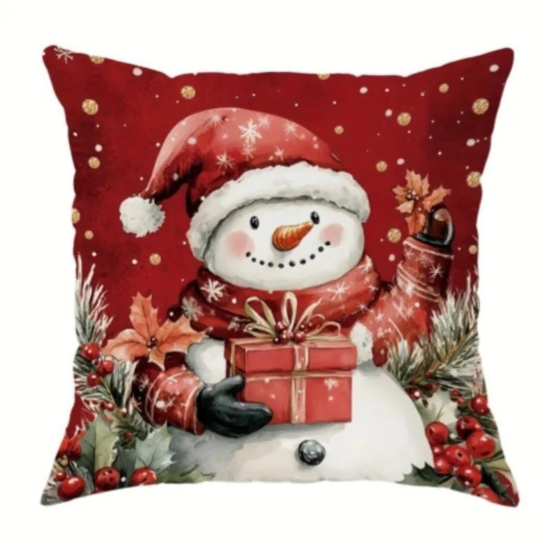 1pc Christmas Decoration Soft and Skin friendly Santa Claus Snowman Wreath Creative Pattern Sofa Home Decoration